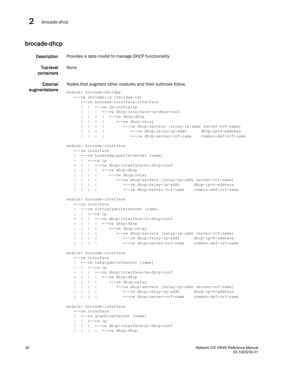 Brocade-dhcp | Brocade Network OS YANG Reference Manual v4.1.1 User Manual | Page 42 / 238