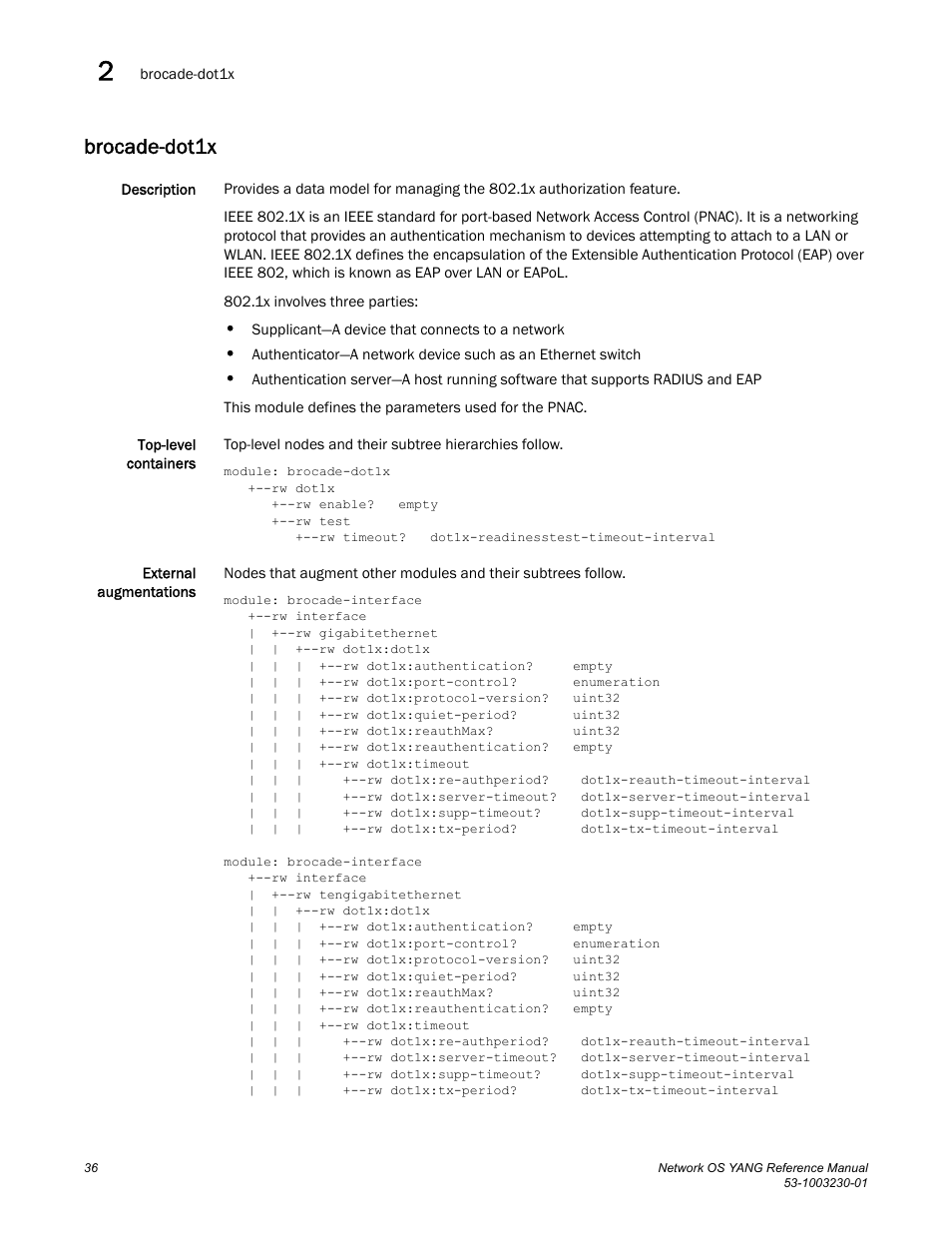 Brocade-dot1x | Brocade Network OS YANG Reference Manual v4.1.1 User Manual | Page 48 / 238