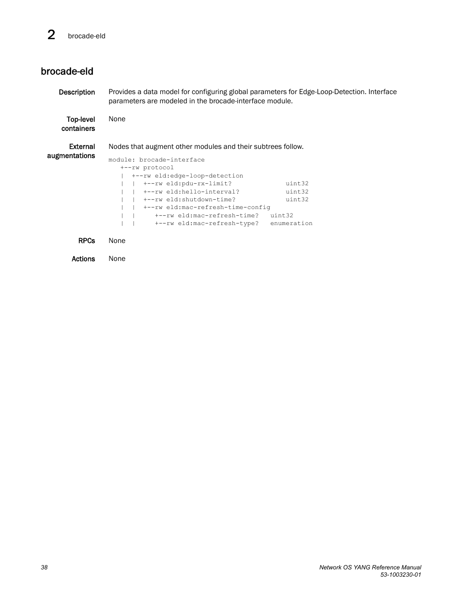 Brocade-eld | Brocade Network OS YANG Reference Manual v4.1.1 User Manual | Page 50 / 238