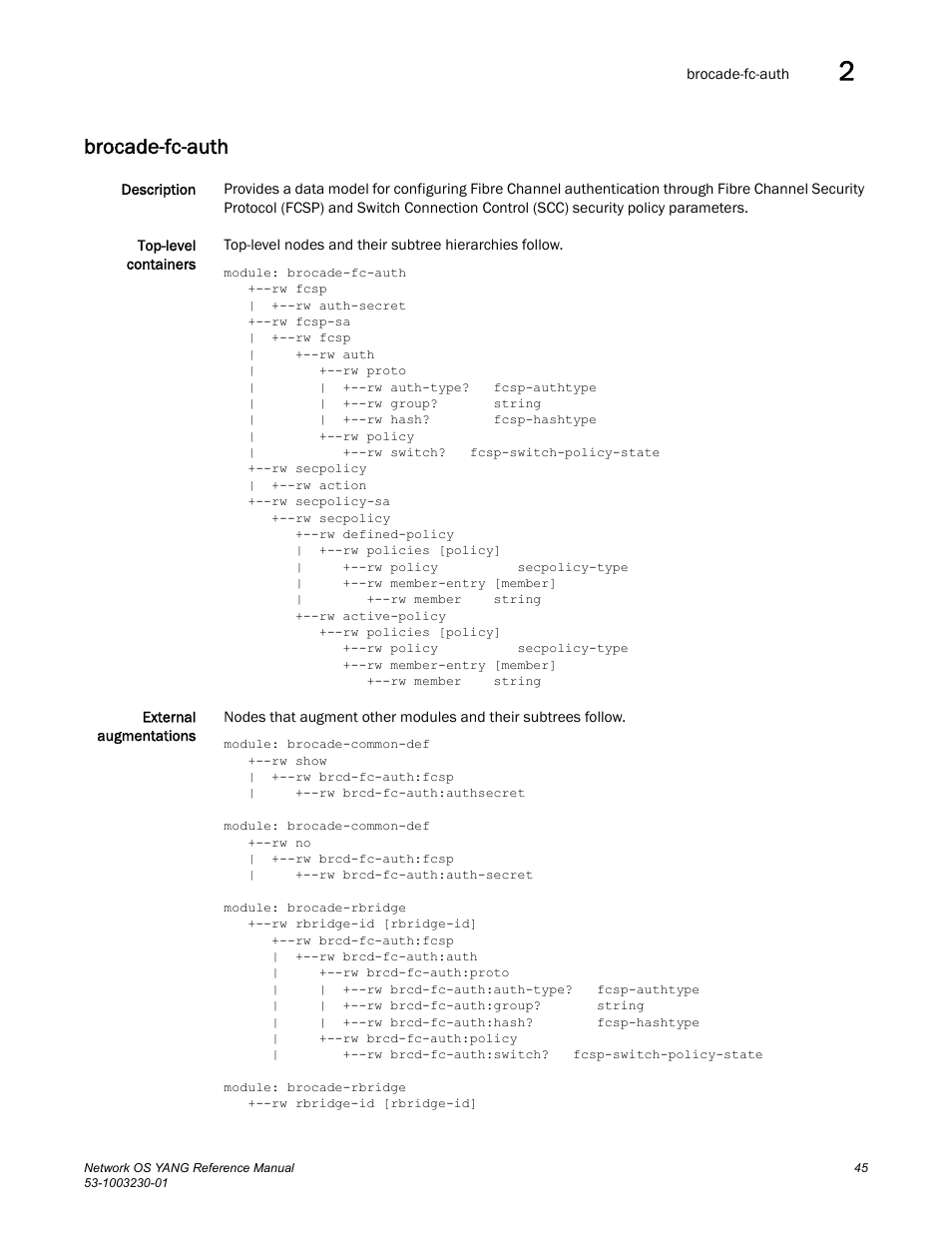 Brocade-fc-auth | Brocade Network OS YANG Reference Manual v4.1.1 User Manual | Page 57 / 238