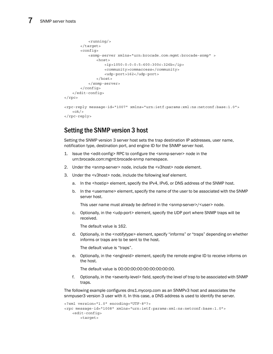 Setting the snmp version 3 host | Brocade Network OS NETCONF Operations Guide v4.1.1 User Manual | Page 110 / 622