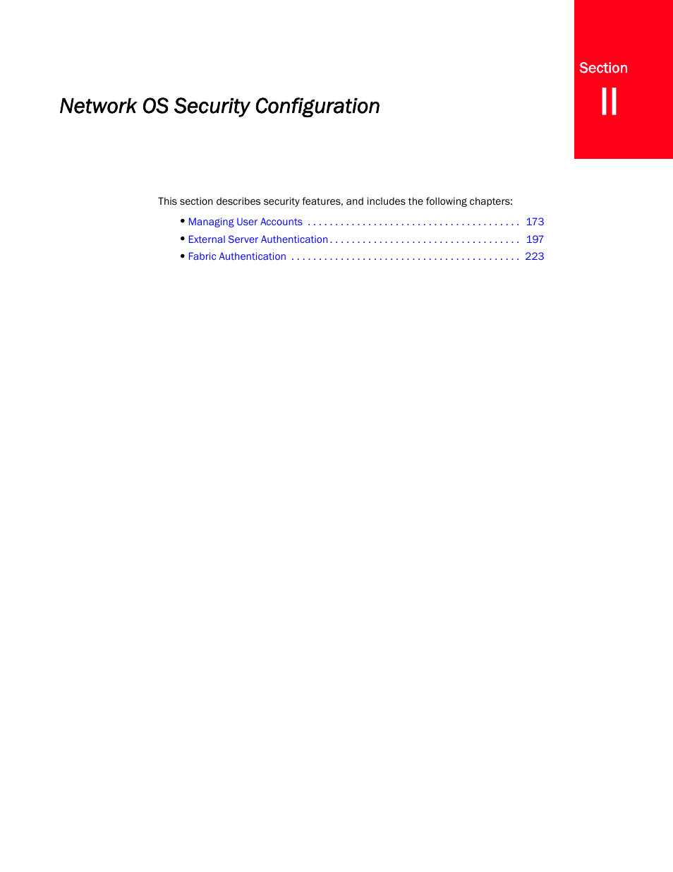 Network os security configuration, Section ii, Cont | Brocade Network OS NETCONF Operations Guide v4.1.1 User Manual | Page 203 / 622