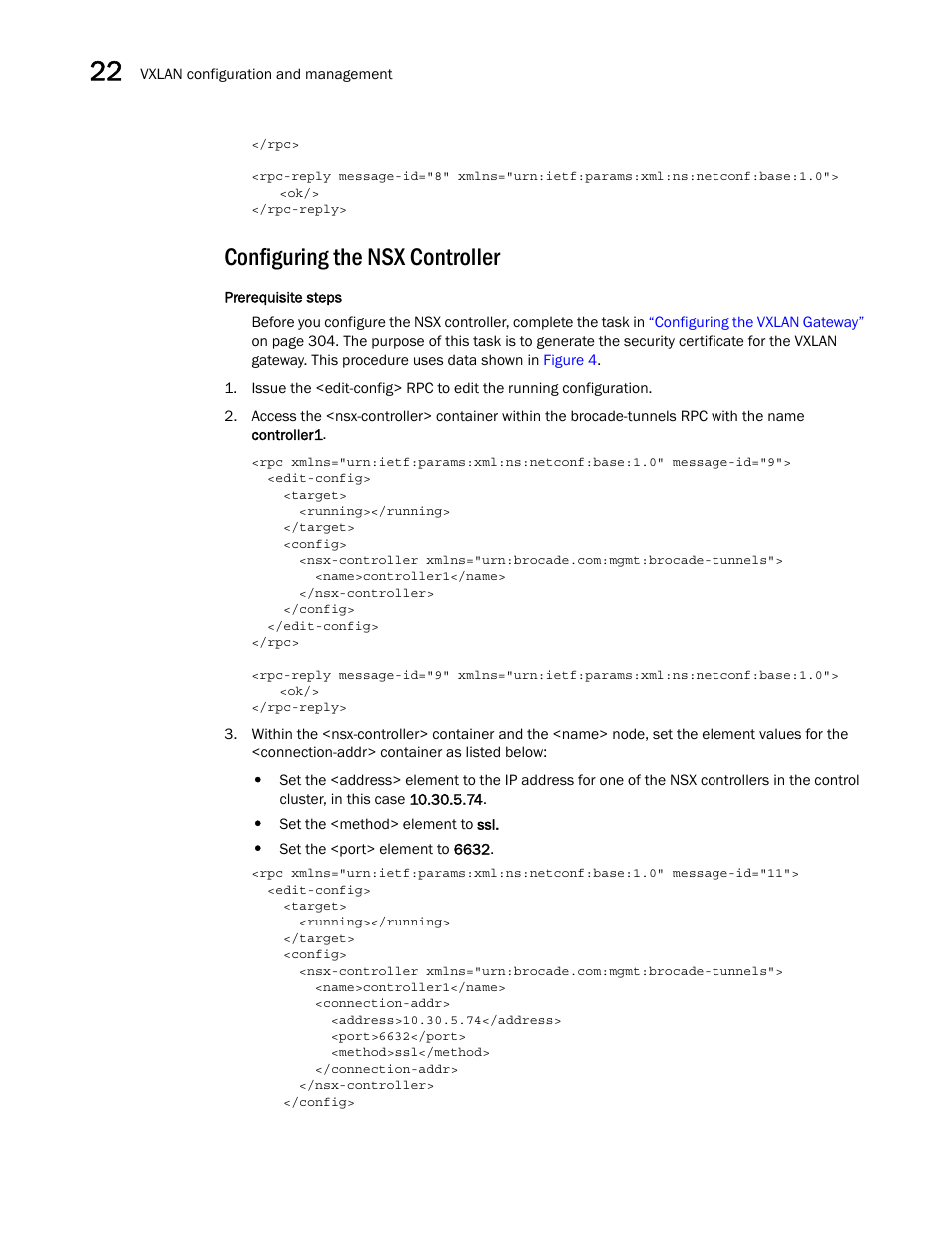 Configuring the nsx controller | Brocade Network OS NETCONF Operations Guide v4.1.1 User Manual | Page 340 / 622