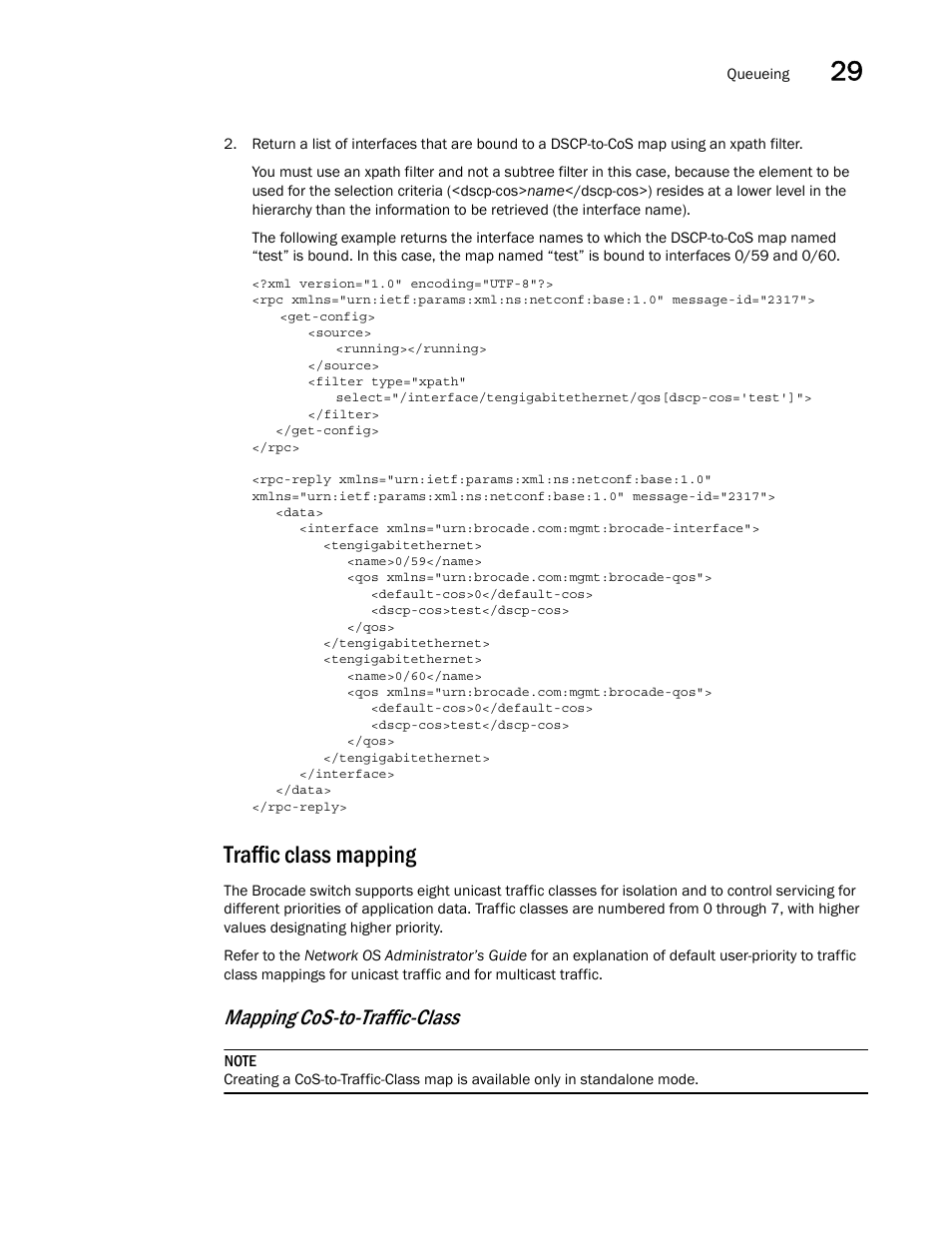 Traffic class mapping, Mapping cos-to-traffic-class | Brocade Network OS NETCONF Operations Guide v4.1.1 User Manual | Page 469 / 622