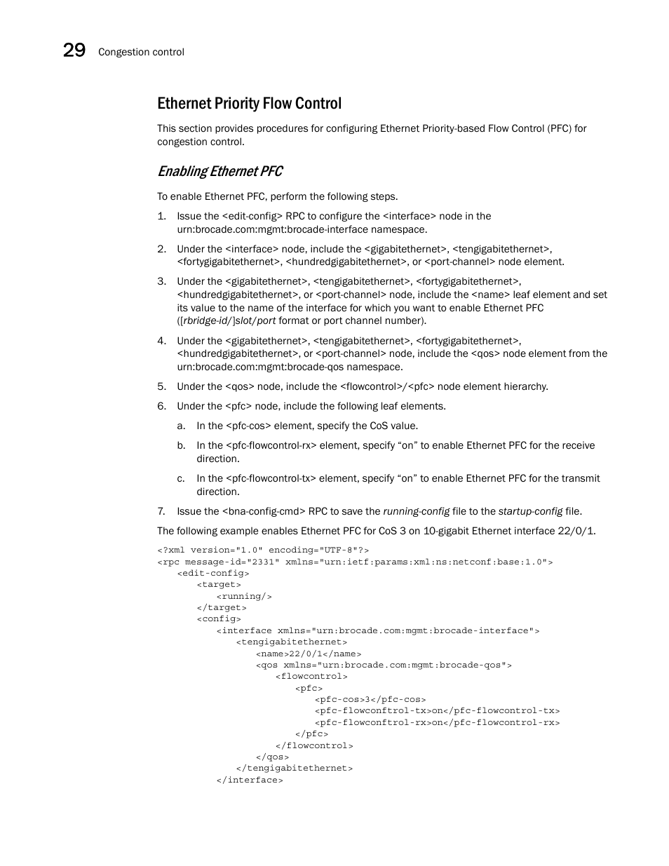 Ethernet priority flow control, Enabling ethernet pfc | Brocade Network OS NETCONF Operations Guide v4.1.1 User Manual | Page 482 / 622