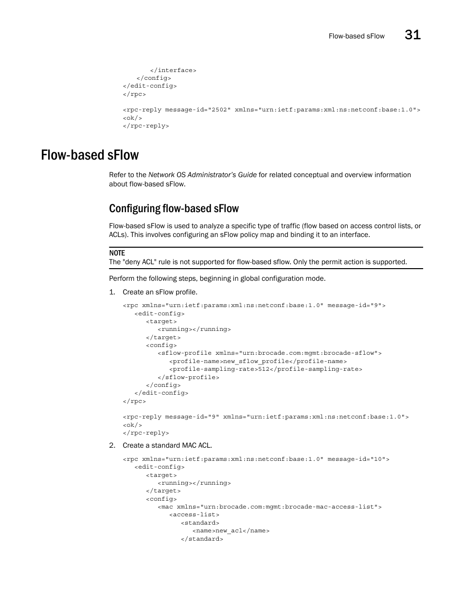 Flow-based sflow, Configuring flow-based sflow | Brocade Network OS NETCONF Operations Guide v4.1.1 User Manual | Page 521 / 622