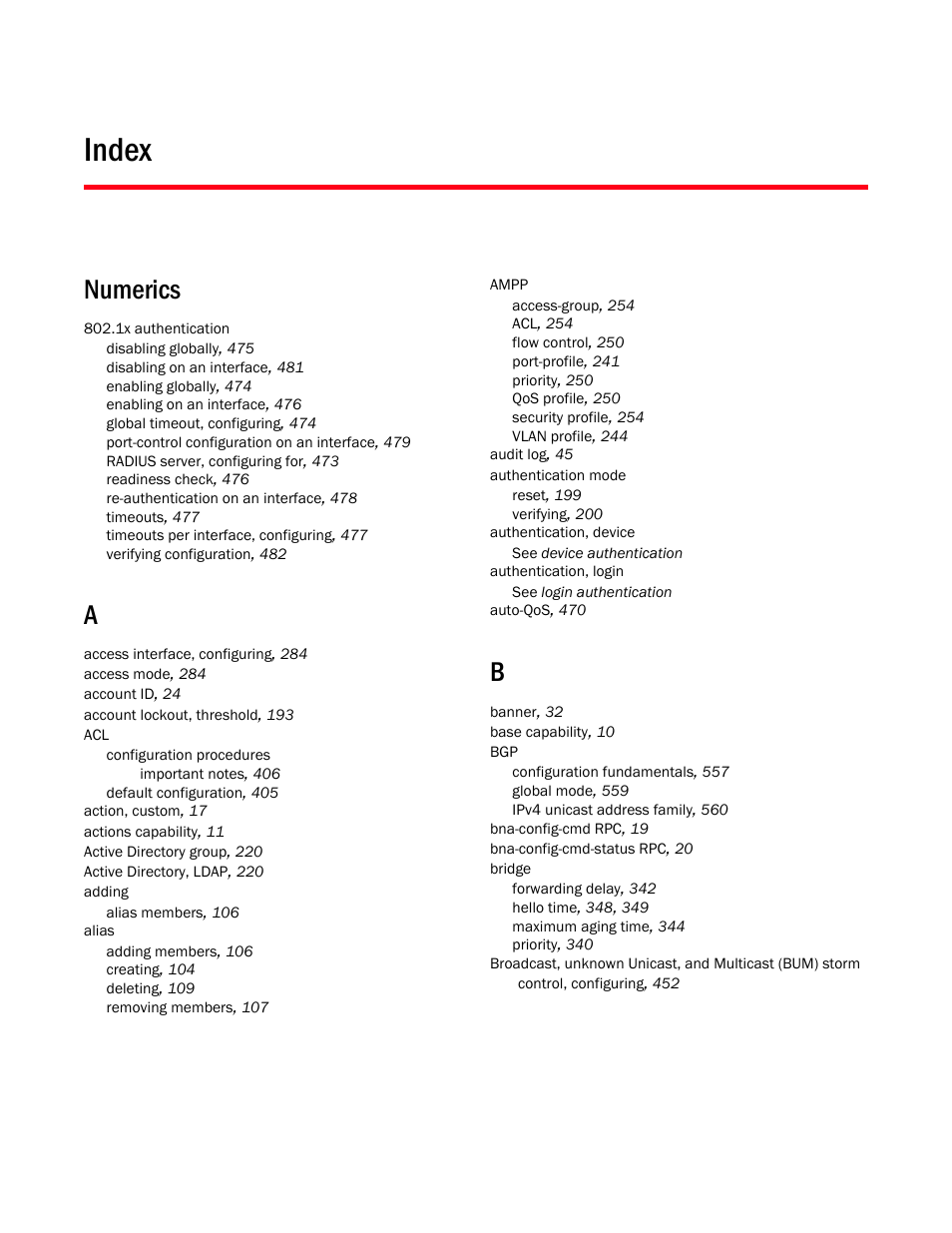 Index, Numerics | Brocade Network OS NETCONF Operations Guide v4.1.1 User Manual | Page 609 / 622