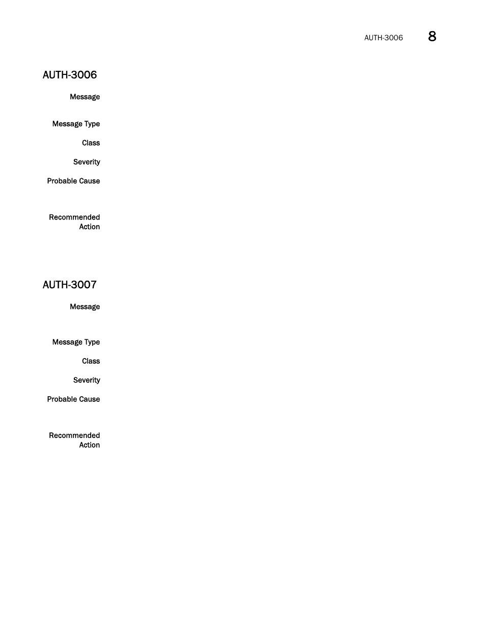 Auth-3006, Auth-3007 | Brocade Network OS Message Reference v4.1.1 User Manual | Page 113 / 478