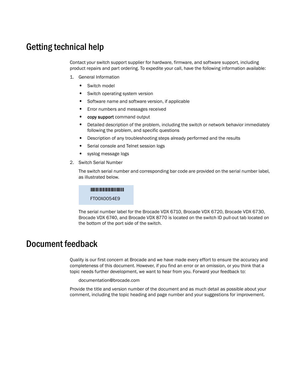 Getting technical help, Document feedback | Brocade Network OS Message Reference v4.1.1 User Manual | Page 15 / 478