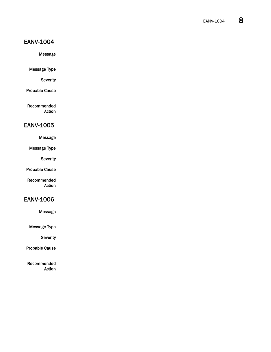 Eanv-1004, Eanv-1005, Eanv-1006 | Brocade Network OS Message Reference v4.1.1 User Manual | Page 165 / 478