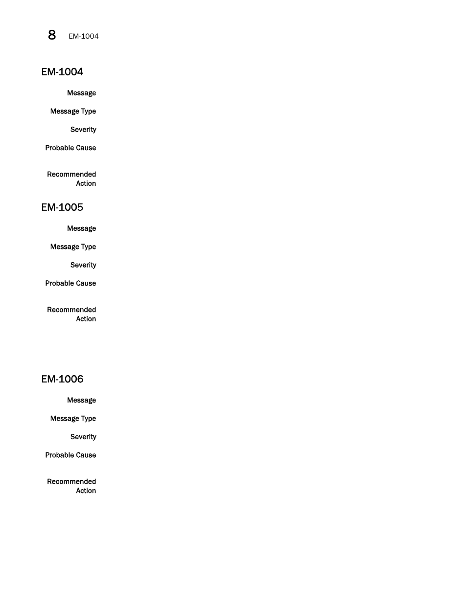 Em-1004, Em-1005, Em-1006 | Brocade Network OS Message Reference v4.1.1 User Manual | Page 168 / 478