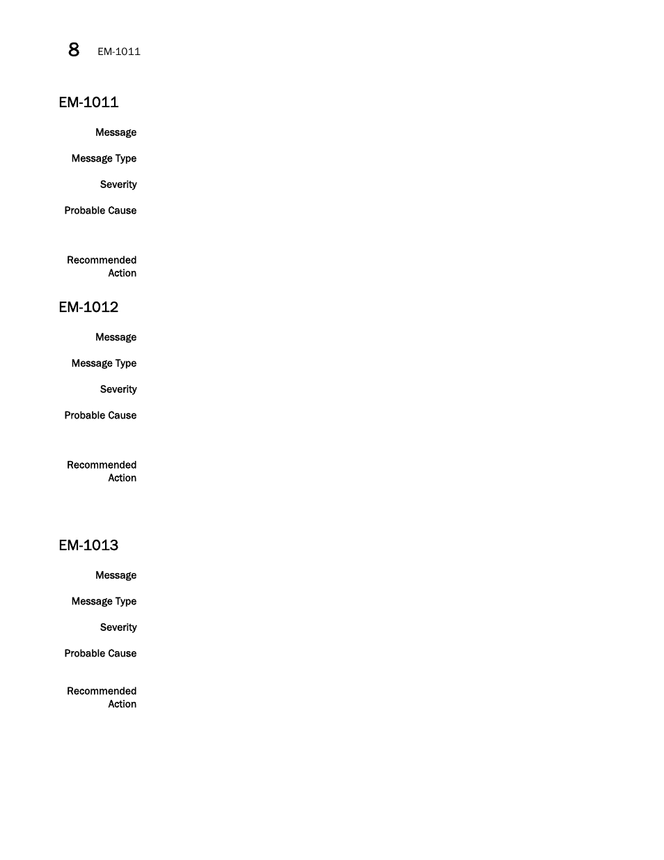 Em-1011, Em-1012, Em-1013 | Brocade Network OS Message Reference v4.1.1 User Manual | Page 170 / 478