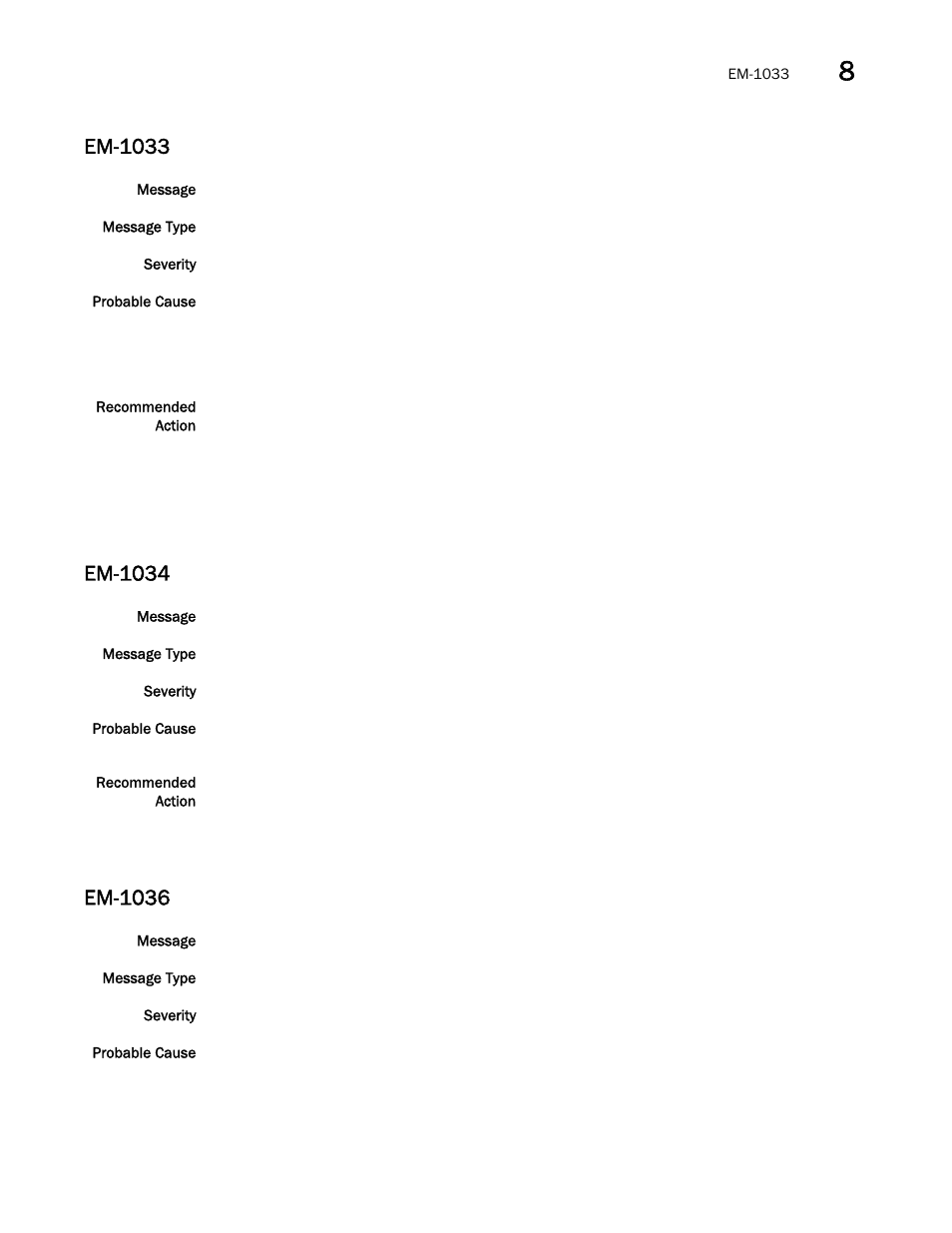 Em-1033, Em-1034, Em-1036 | Brocade Network OS Message Reference v4.1.1 User Manual | Page 175 / 478