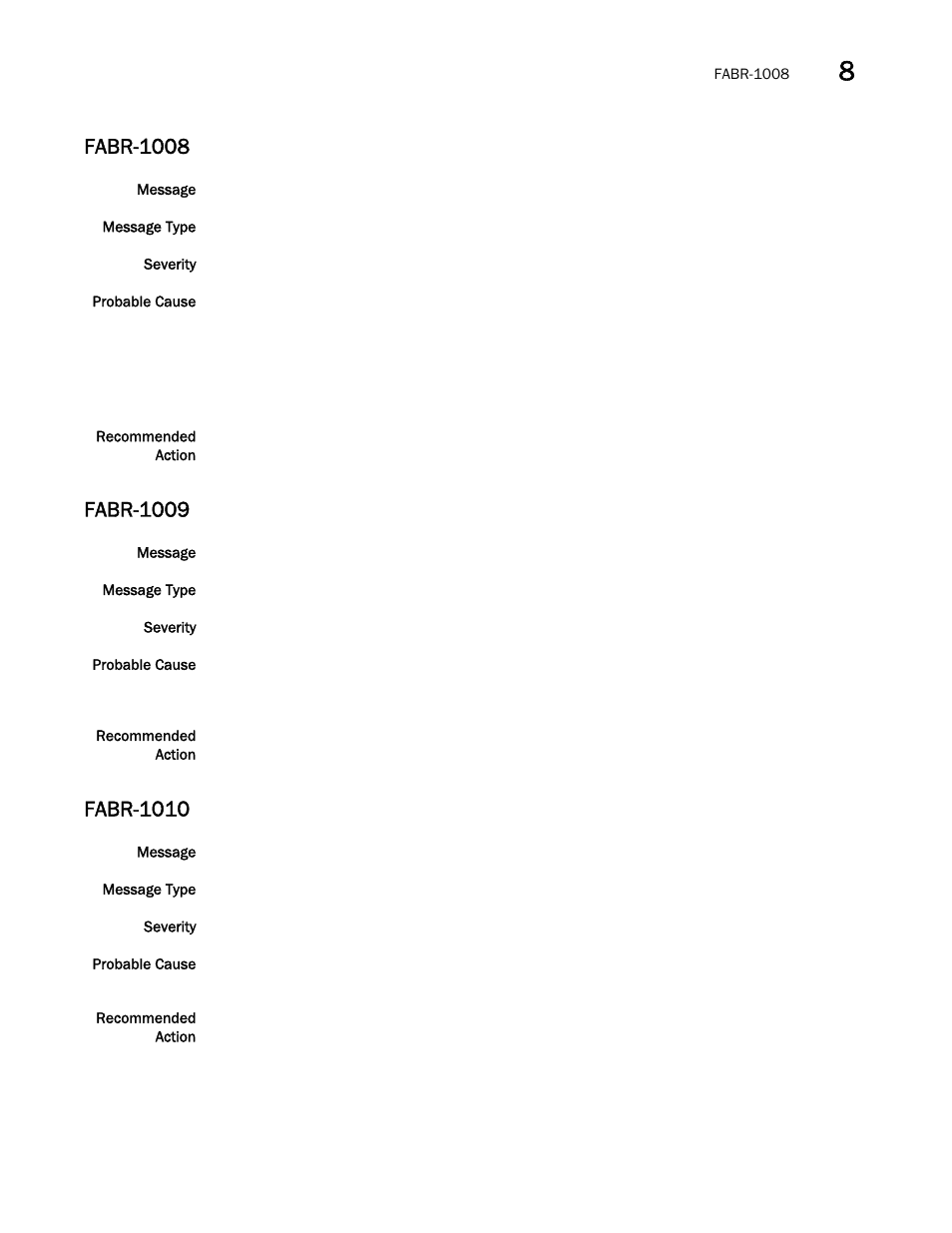 Fabr-1008, Fabr-1009, Fabr-1010 | Brocade Network OS Message Reference v4.1.1 User Manual | Page 187 / 478