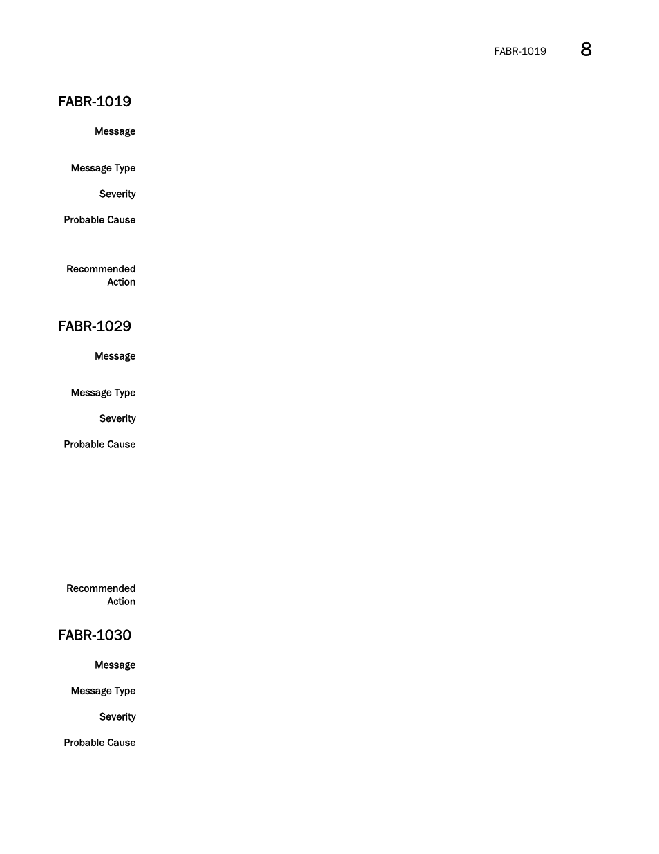 Fabr-1019, Fabr-1029, Fabr-1030 | Brocade Network OS Message Reference v4.1.1 User Manual | Page 189 / 478