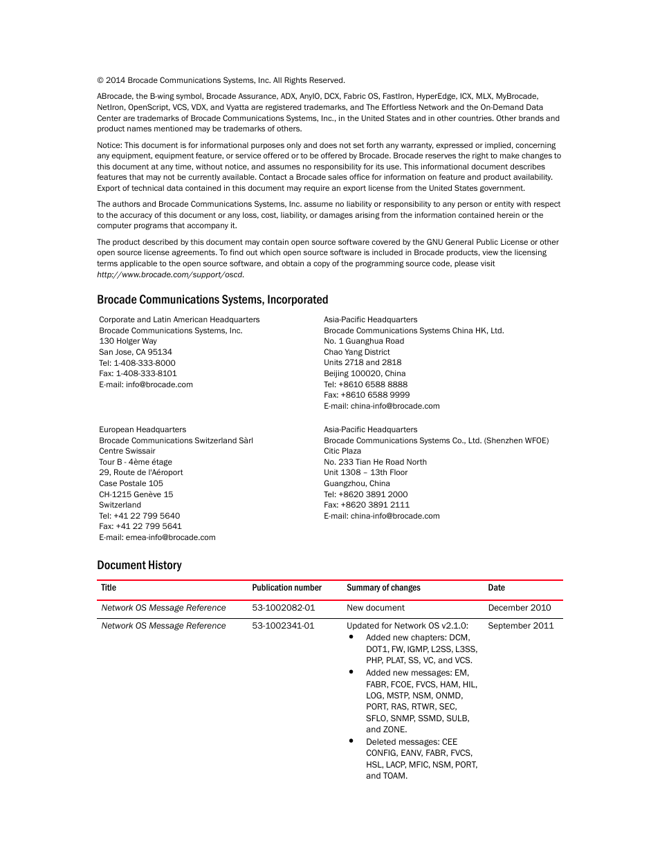 Brocade Network OS Message Reference v4.1.1 User Manual | Page 2 / 478