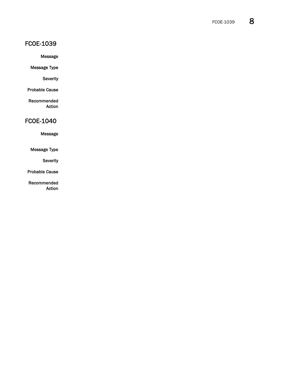 Fcoe-1039, Fcoe-1040 | Brocade Network OS Message Reference v4.1.1 User Manual | Page 203 / 478