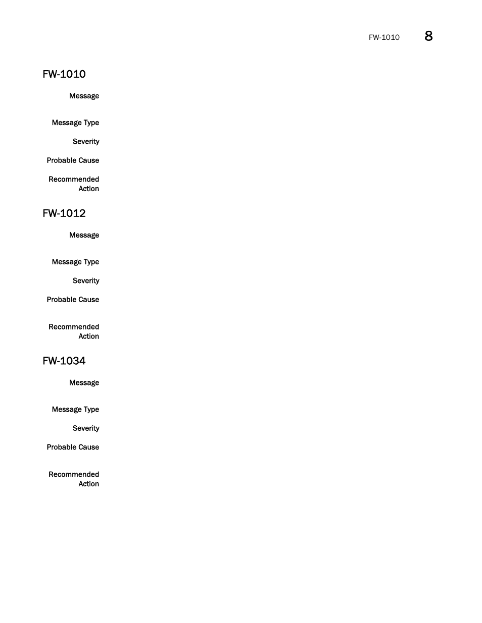 Fw-1010, Fw-1012, Fw-1034 | Brocade Network OS Message Reference v4.1.1 User Manual | Page 225 / 478