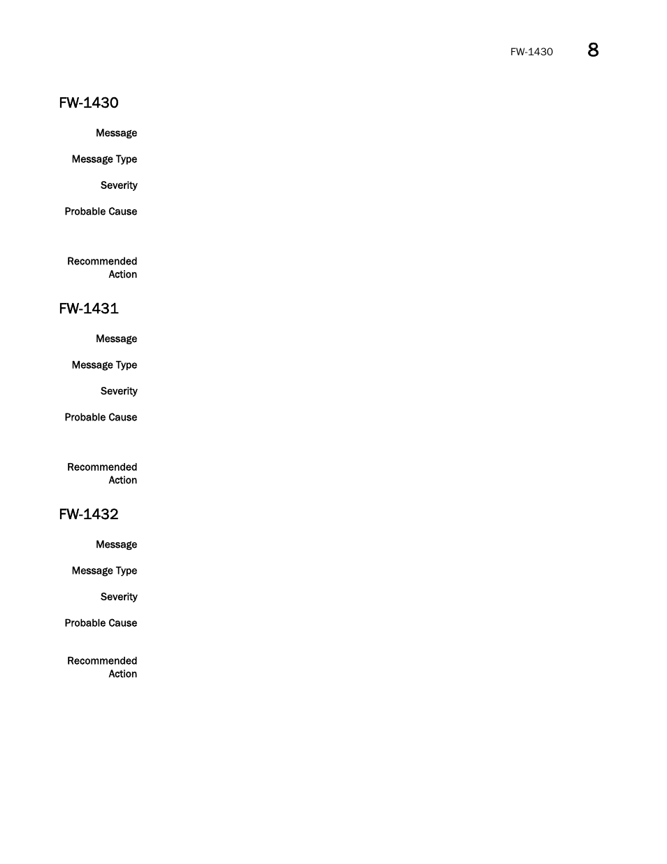 Fw-1430, Fw-1431, Fw-1432 | Brocade Network OS Message Reference v4.1.1 User Manual | Page 237 / 478