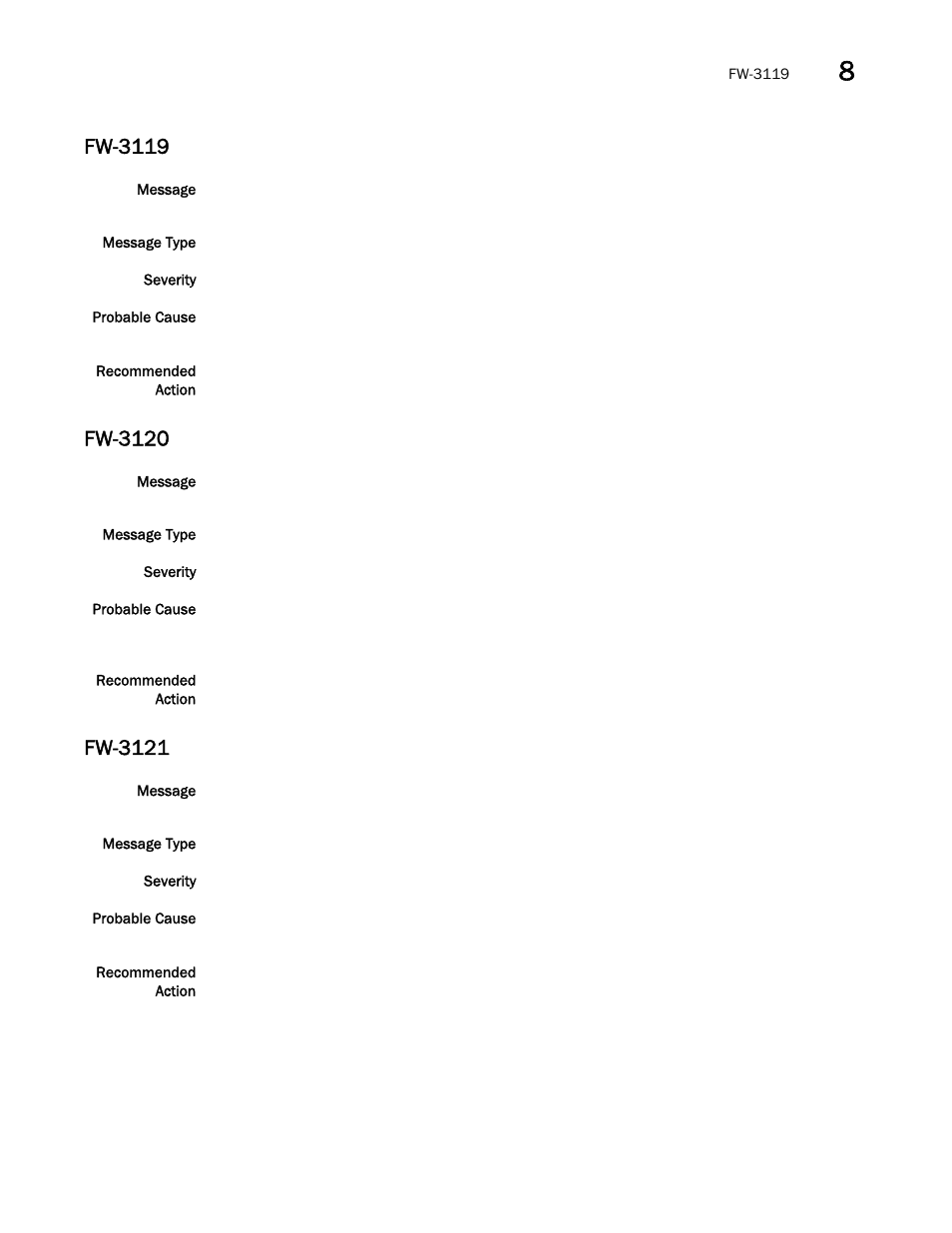 Fw-3119, Fw-3120, Fw-3121 | Brocade Network OS Message Reference v4.1.1 User Manual | Page 247 / 478