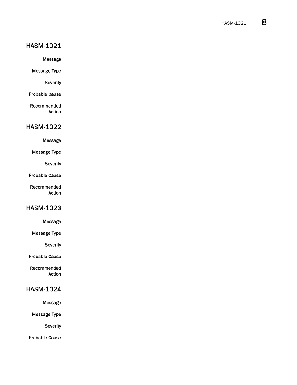 Hasm-1021, Hasm-1022, Hasm-1023 | Hasm-1024 | Brocade Network OS Message Reference v4.1.1 User Manual | Page 253 / 478