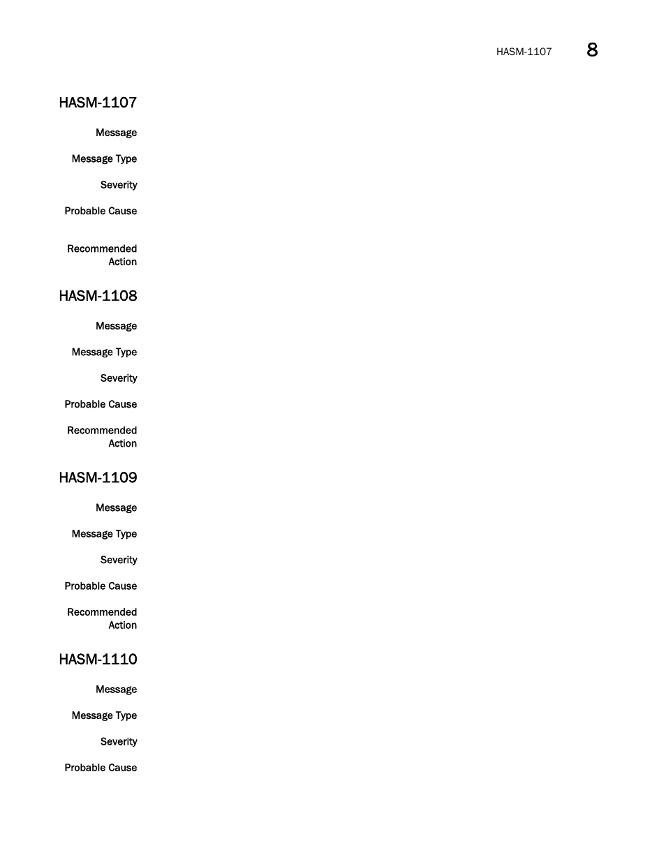 Hasm-1107, Hasm-1108, Hasm-1109 | Hasm-1110 | Brocade Network OS Message Reference v4.1.1 User Manual | Page 257 / 478