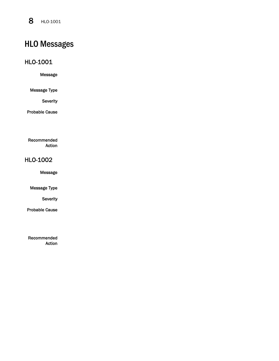 Hlo messages, Hlo-1001, Hlo-1002 | Brocade Network OS Message Reference v4.1.1 User Manual | Page 268 / 478