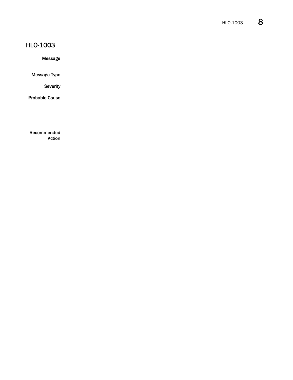 Hlo-1003 | Brocade Network OS Message Reference v4.1.1 User Manual | Page 269 / 478