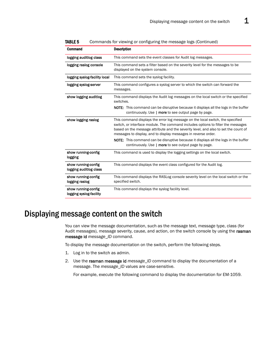 Displaying message content on the switch | Brocade Network OS Message Reference v4.1.1 User Manual | Page 27 / 478