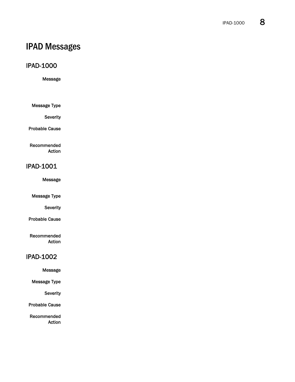 Ipad messages, Ipad-1000, Ipad-1001 | Ipad-1002 | Brocade Network OS Message Reference v4.1.1 User Manual | Page 275 / 478
