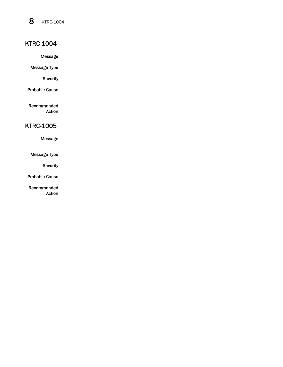Ktrc-1004, Ktrc-1005 | Brocade Network OS Message Reference v4.1.1 User Manual | Page 278 / 478