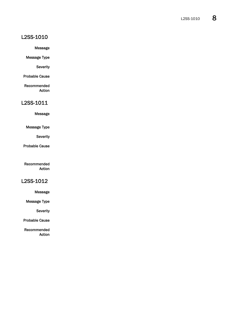 L2ss-1010, L2ss-1011, L2ss-1012 | Brocade Network OS Message Reference v4.1.1 User Manual | Page 285 / 478