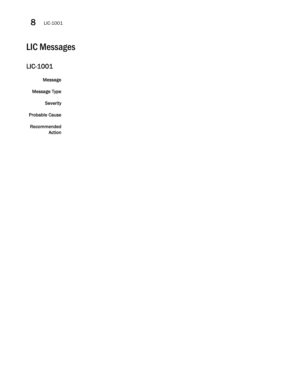 Lic messages, Lic-1001 | Brocade Network OS Message Reference v4.1.1 User Manual | Page 290 / 478