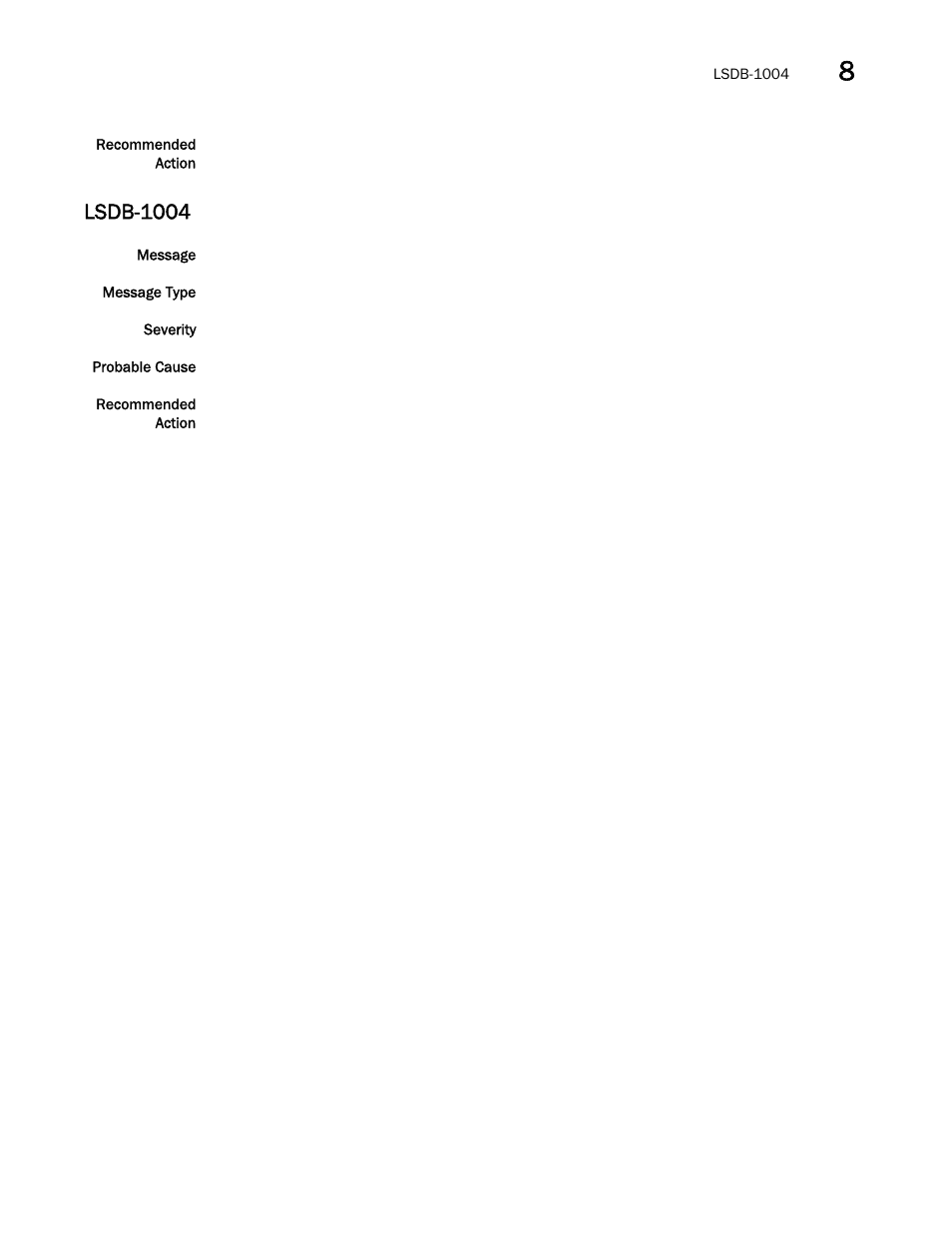 Lsdb-1004 | Brocade Network OS Message Reference v4.1.1 User Manual | Page 297 / 478