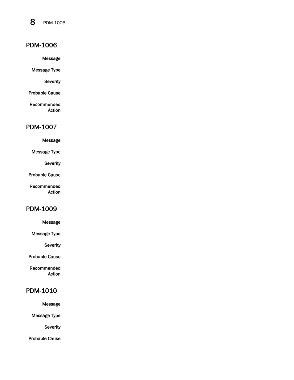 Pdm-1006, Pdm-1007, Pdm-1009 | Pdm-1010 | Brocade Network OS Message Reference v4.1.1 User Manual | Page 348 / 478