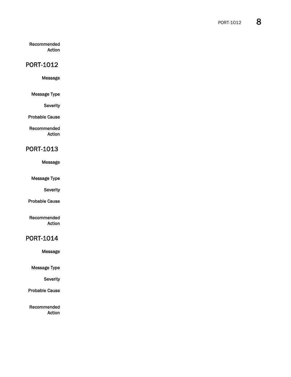 Port-1012, Port-1013, Port-1014 | Brocade Network OS Message Reference v4.1.1 User Manual | Page 359 / 478