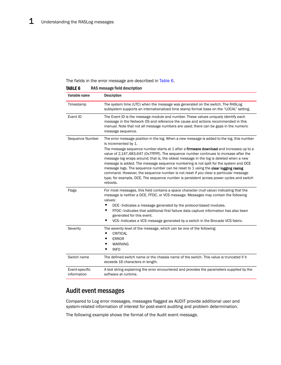Audit event messages | Brocade Network OS Message Reference v4.1.1 User Manual | Page 36 / 478