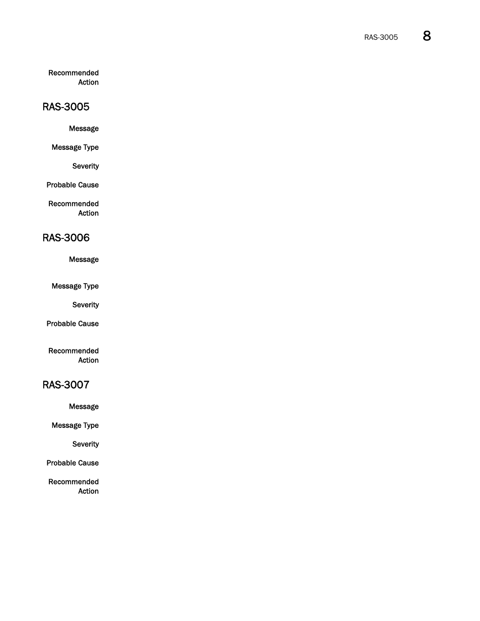 Ras-3005, Ras-3006, Ras-3007 | Brocade Network OS Message Reference v4.1.1 User Manual | Page 369 / 478