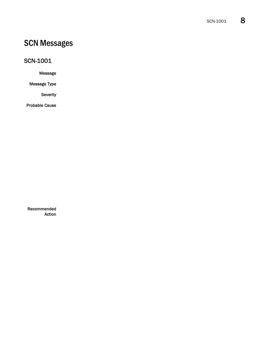 Scn messages, Scn-1001 | Brocade Network OS Message Reference v4.1.1 User Manual | Page 379 / 478