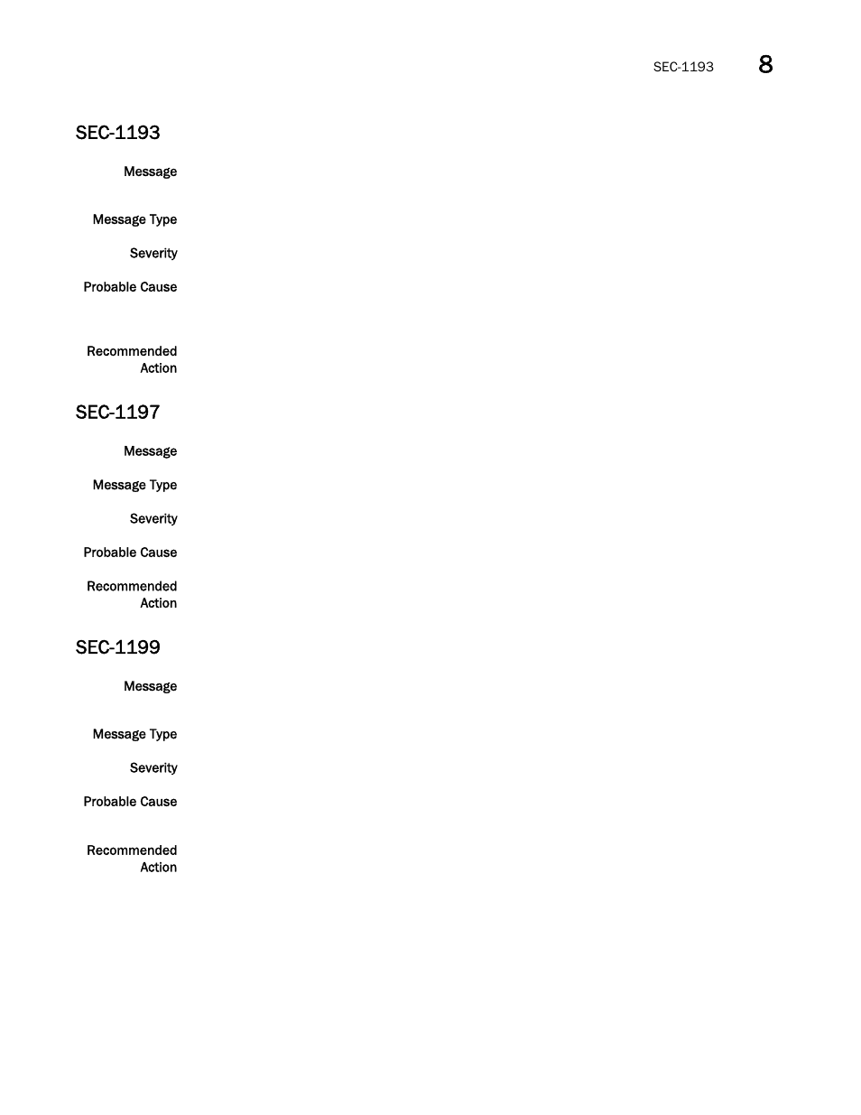 Sec-1193, Sec-1197, Sec-1199 | Brocade Network OS Message Reference v4.1.1 User Manual | Page 385 / 478