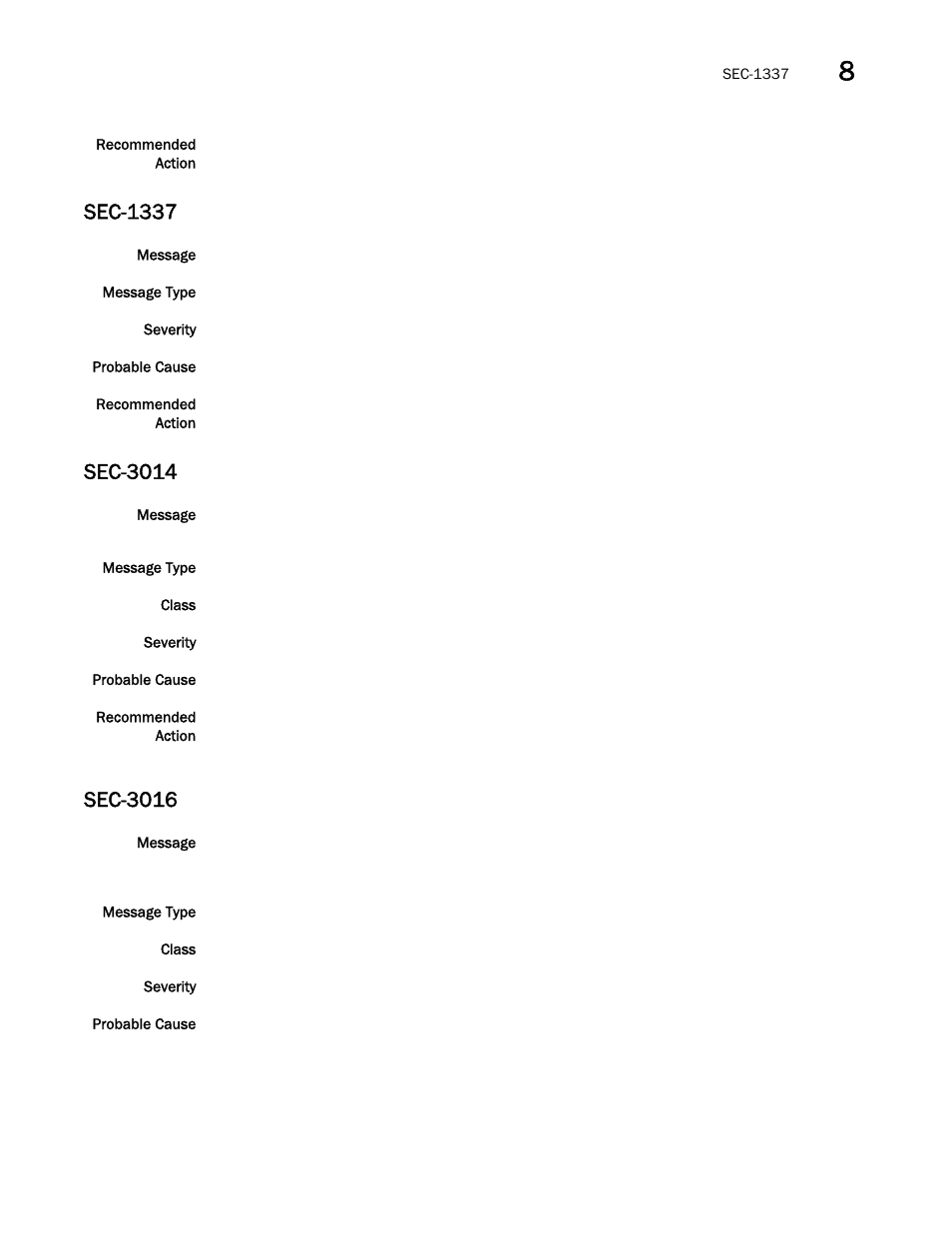 Sec-1337, Sec-3014, Sec-3016 | Brocade Network OS Message Reference v4.1.1 User Manual | Page 389 / 478