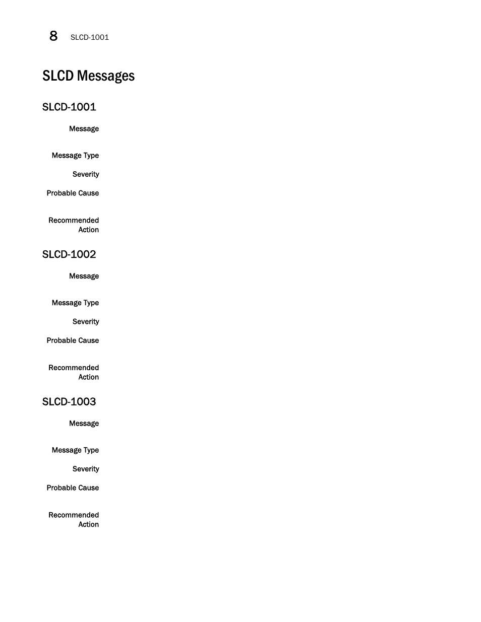 Slcd messages, Slcd-1001, Slcd-1002 | Slcd-1003 | Brocade Network OS Message Reference v4.1.1 User Manual | Page 408 / 478