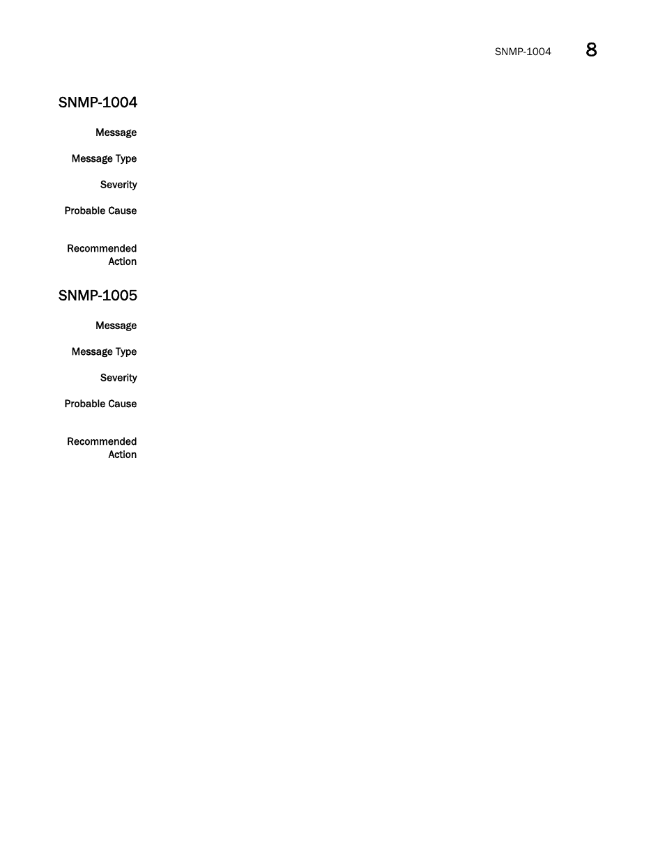 Snmp-1004, Snmp-1005 | Brocade Network OS Message Reference v4.1.1 User Manual | Page 413 / 478