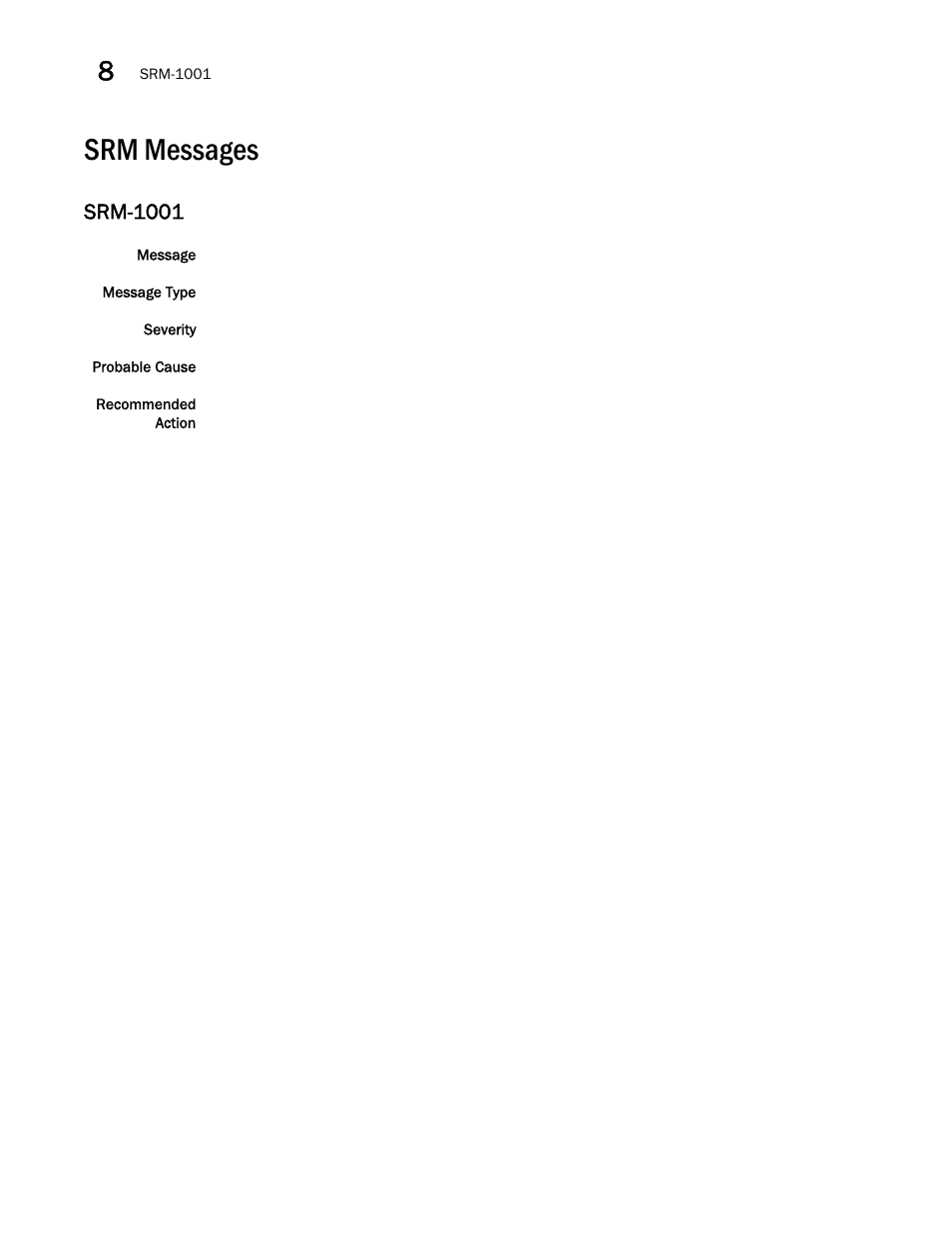 Srm messages, Srm-1001 | Brocade Network OS Message Reference v4.1.1 User Manual | Page 414 / 478