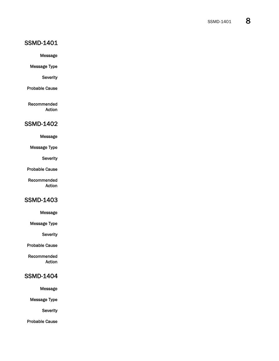 Ssmd-1401, Ssmd-1402, Ssmd-1403 | Ssmd-1404 | Brocade Network OS Message Reference v4.1.1 User Manual | Page 423 / 478