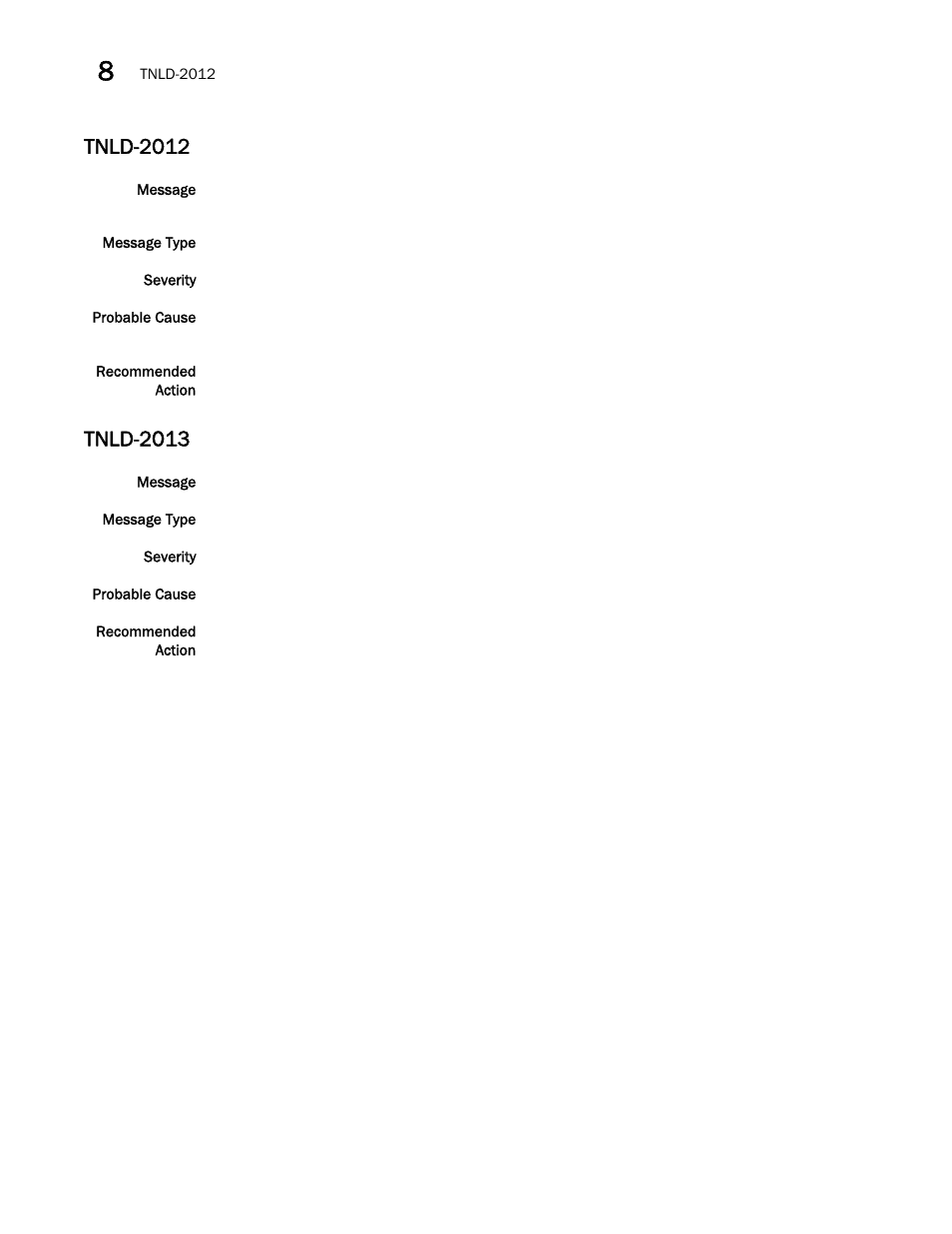 Tnld-2012, Tnld-2013 | Brocade Network OS Message Reference v4.1.1 User Manual | Page 444 / 478