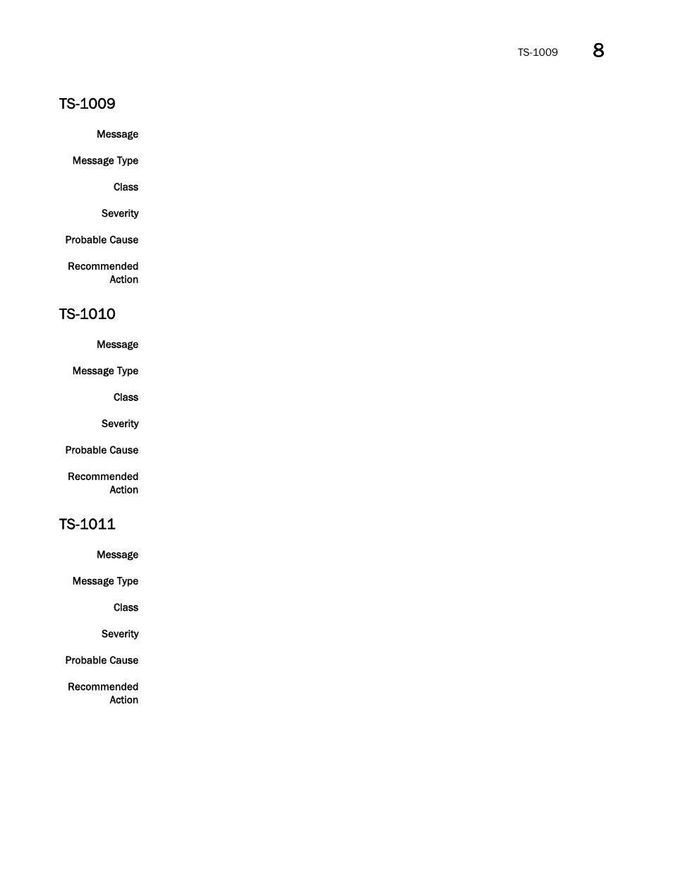 Ts-1009, Ts-1010, Ts-1011 | Brocade Network OS Message Reference v4.1.1 User Manual | Page 451 / 478