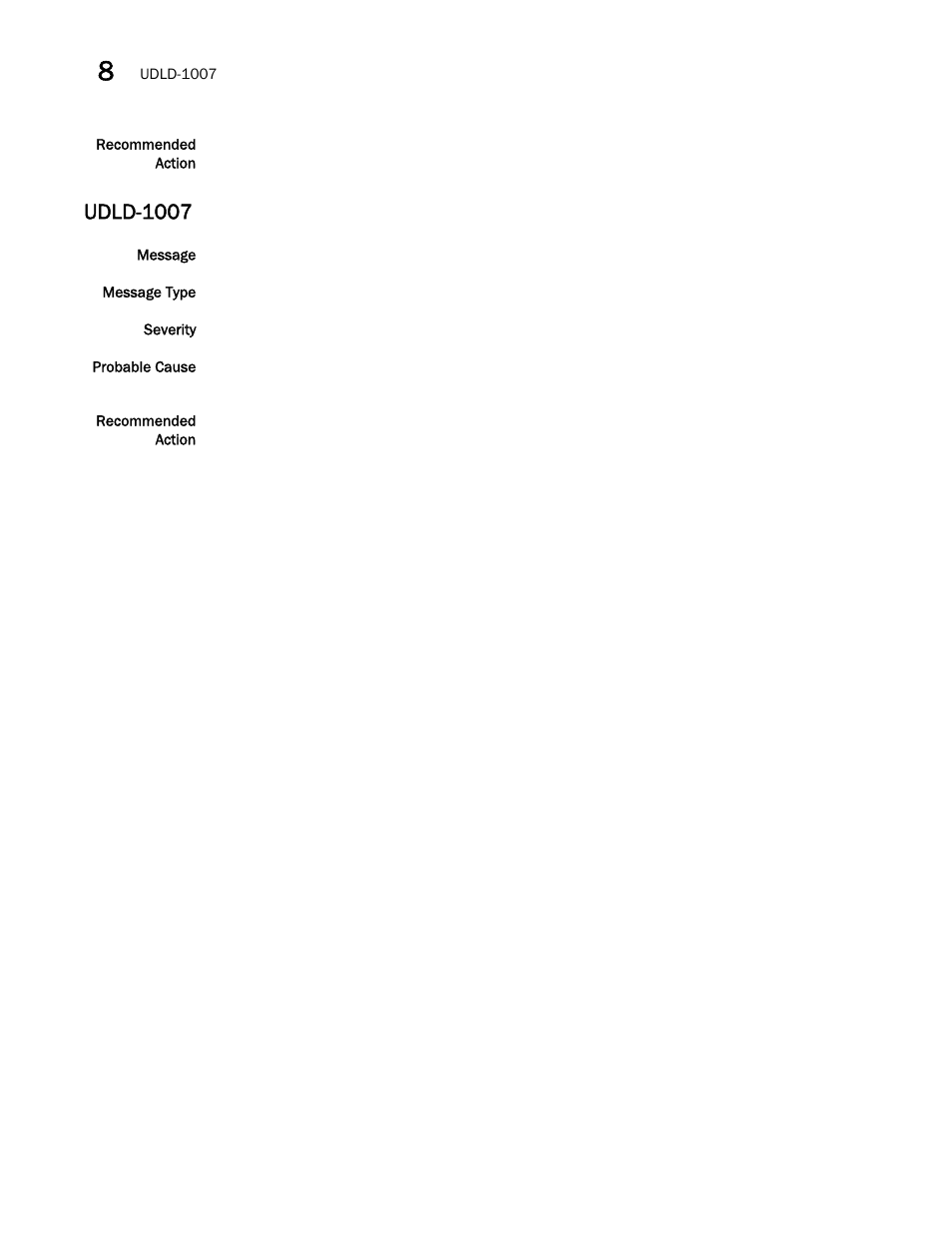 Udld-1007 | Brocade Network OS Message Reference v4.1.1 User Manual | Page 456 / 478