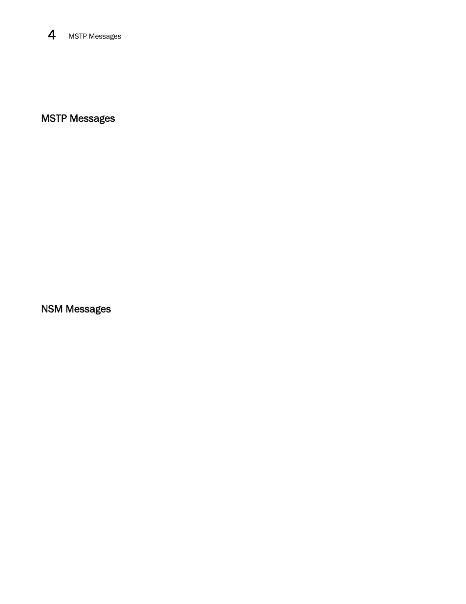 Mstp messages, Nsm messages | Brocade Network OS Message Reference v4.1.1 User Manual | Page 54 / 478
