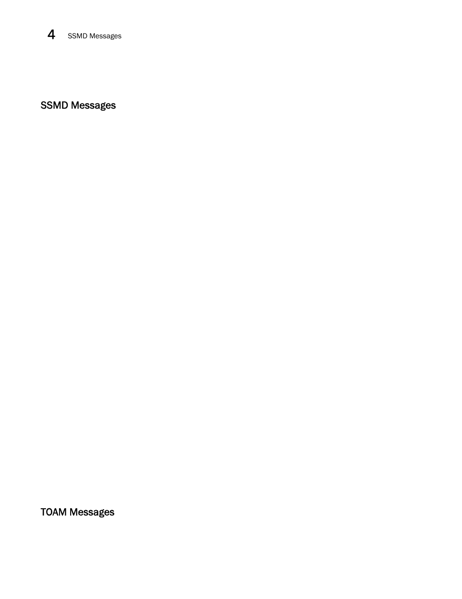 Ssmd messages, Toam messages | Brocade Network OS Message Reference v4.1.1 User Manual | Page 58 / 478